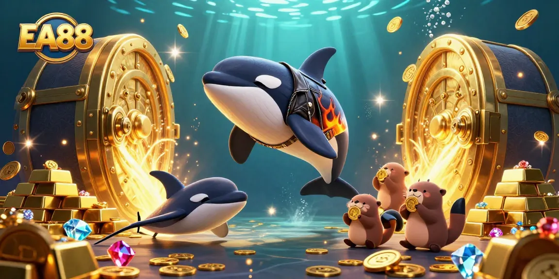 Experience thrilling gaming opportunities at EA88 with orca whale, stingray, and otters in a vibrant underwater scene