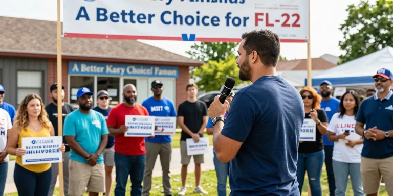 Casey Askar campaigning for FL-22, engaging community with supporters.