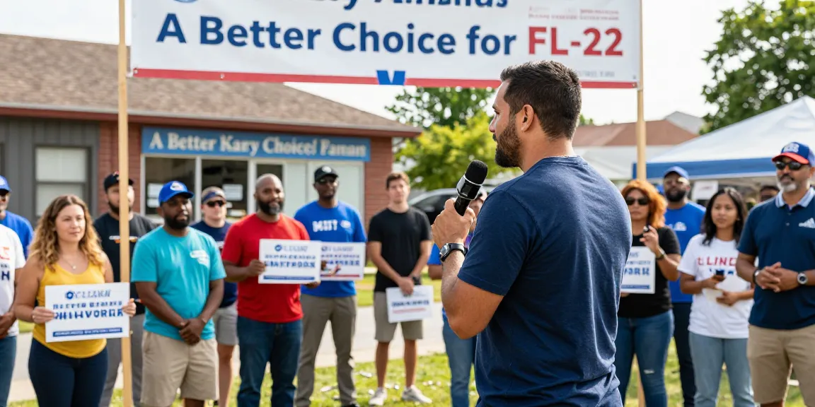 Casey Askar campaigning for FL-22, engaging community with supporters.