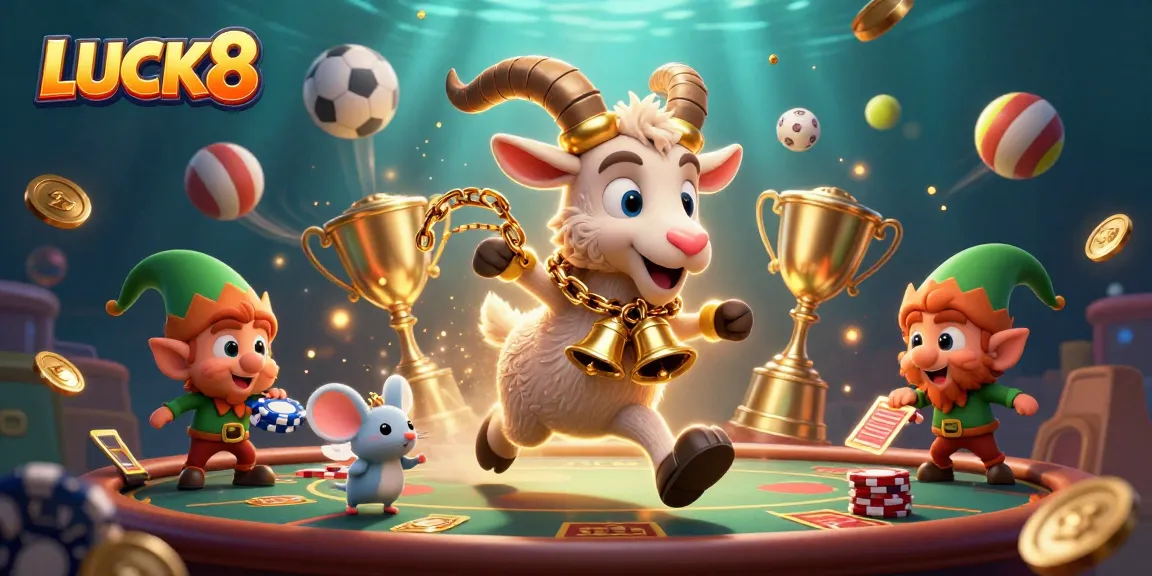 LUCK8 casino scene features a Krampus goat and elf gremlins in action, showcasing festive gambling.