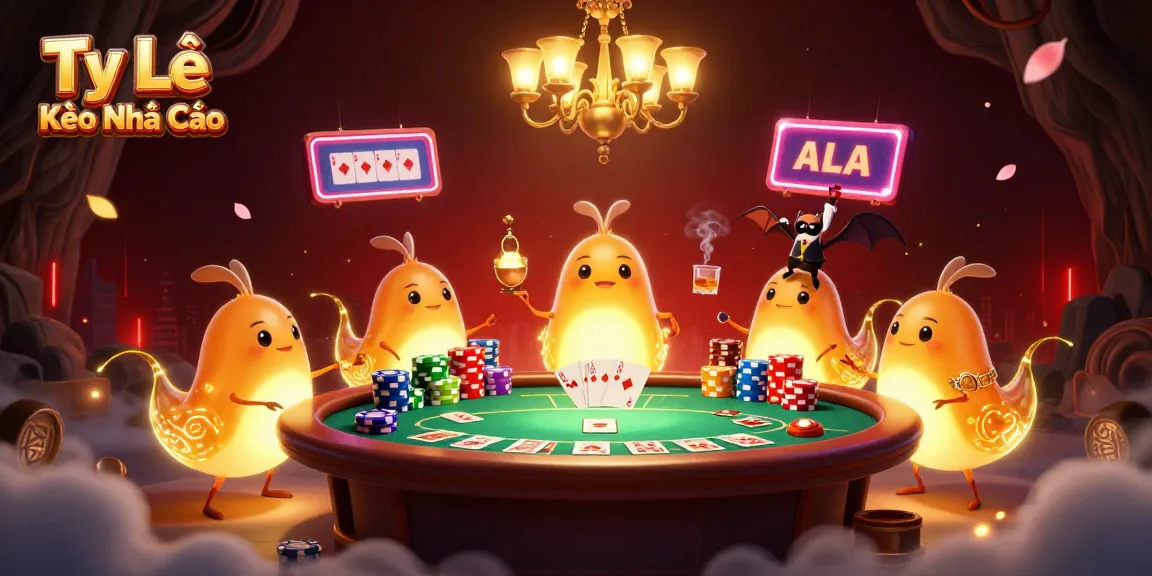 Tỷ Lệ Kèo Nhà Cái: Glowworms illuminate a vibrant cave casino with poker elements for bettors.