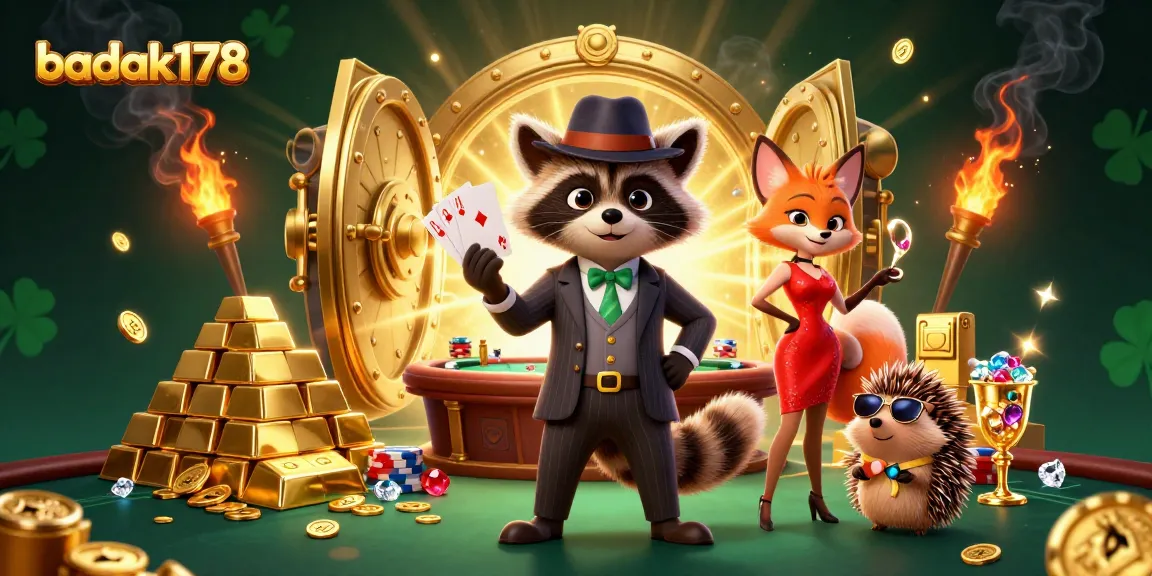 Experience the thrill of poker with badak178 in this vibrant casino scene featuring charming characters.