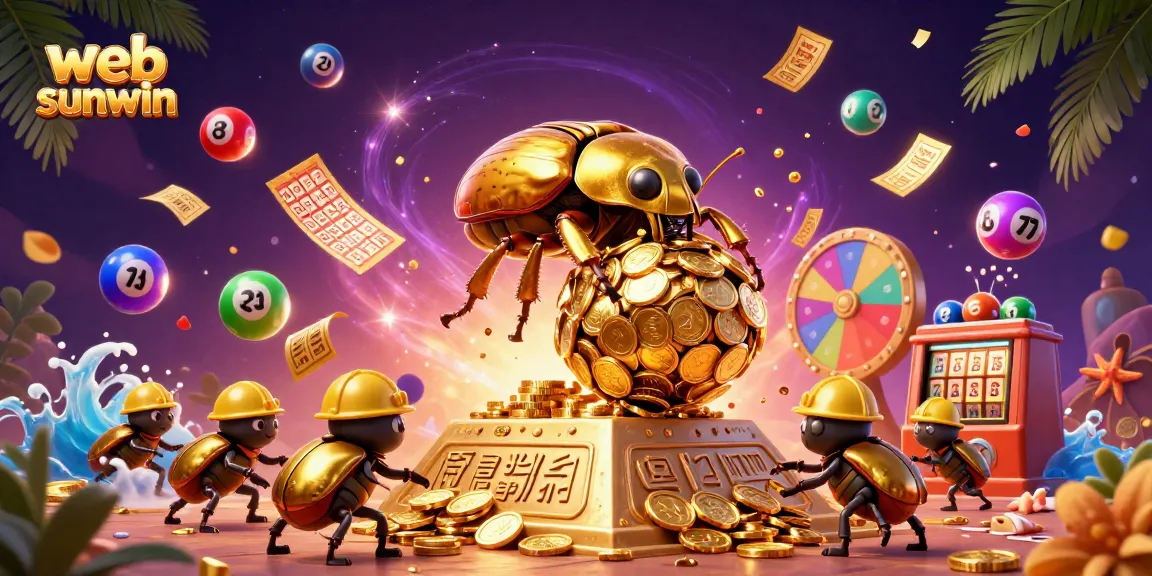 Spin and win with web sunwin as colorful lottery elements burst around golden casino symbols.