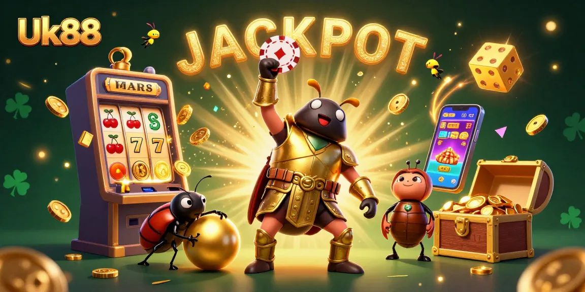 Engage with the colorful Uk88 casino experience featuring victory poses and jackpot elements.