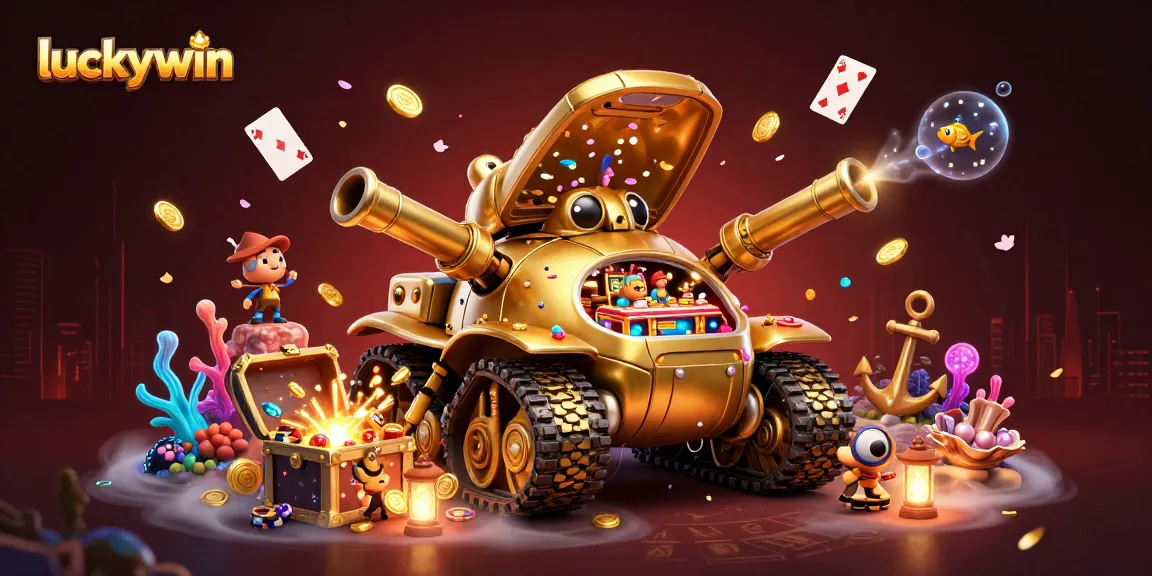 Engage in thrilling gaming adventures with luckywin in a vibrant 3D illustration of a casino tank.