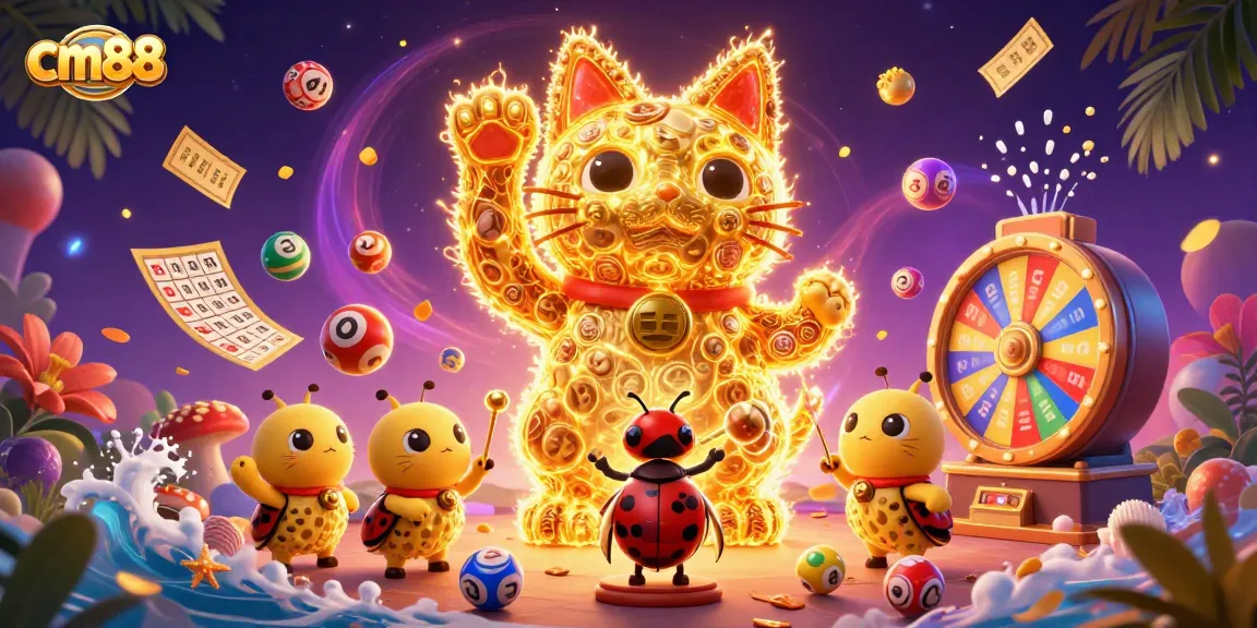 Boost your gaming experience with cm88's vibrant and dynamic casino illustration featuring a lucky cat.