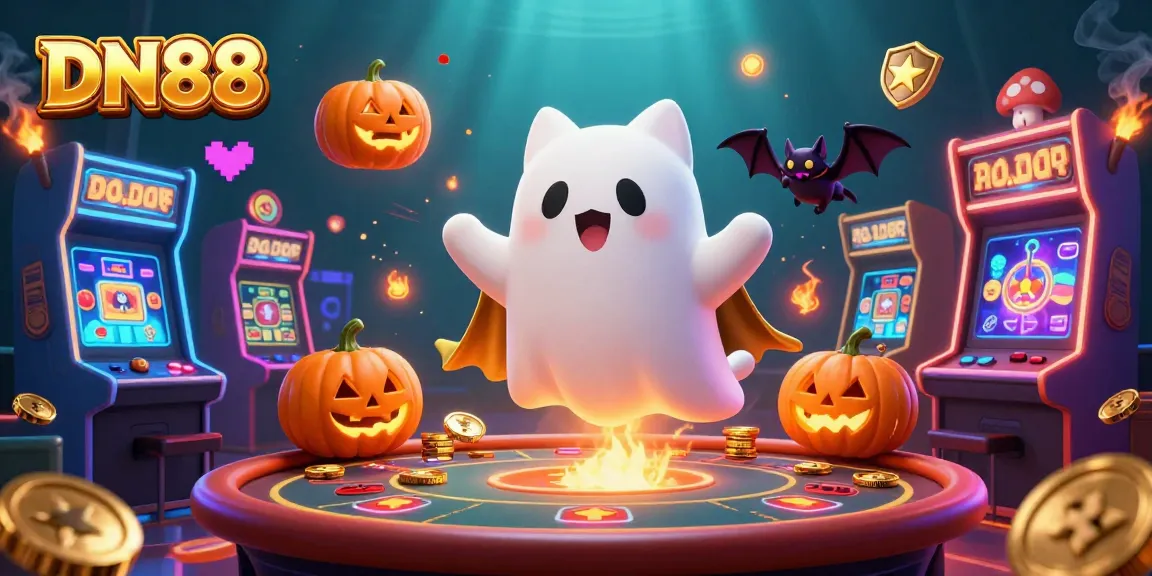 Experience the excitement at DN88 with a ghost cat and casino themed elements sparkling around them.