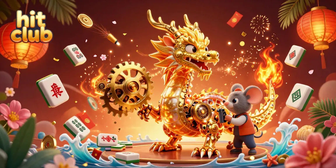 Experience the excitement of hit club with a vibrant 3D casino scene featuring a unique golden dragon and a mouse engineer.