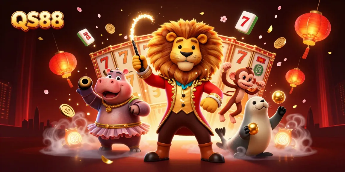 Experience the excitement of QS88 with vibrant 3D circus characters and dynamic gaming elements.