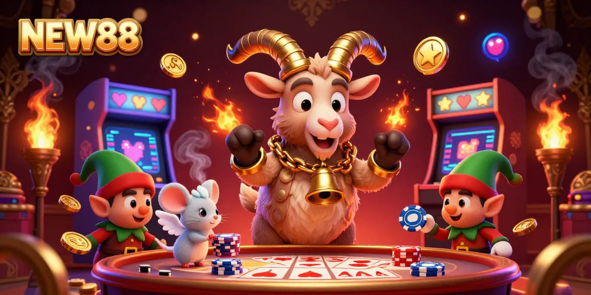 Join the festive chaos at NEW88's casino with Krampus, an angel mouse, and mischievous elves!
