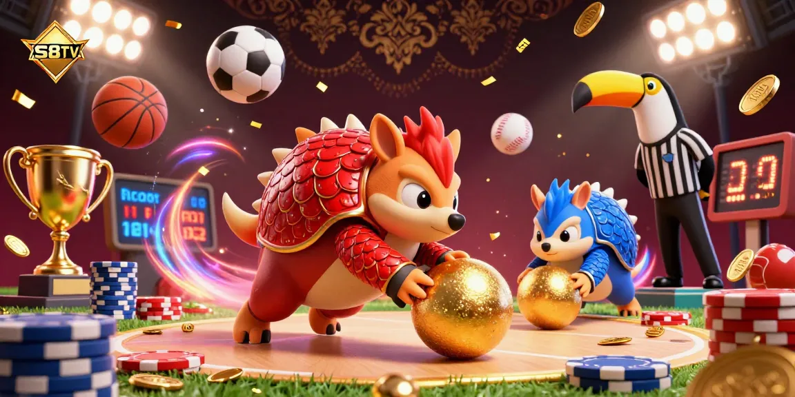 S8TV pangolins in a lively sports betting scene, showcasing dynamic competition among gambling elements.