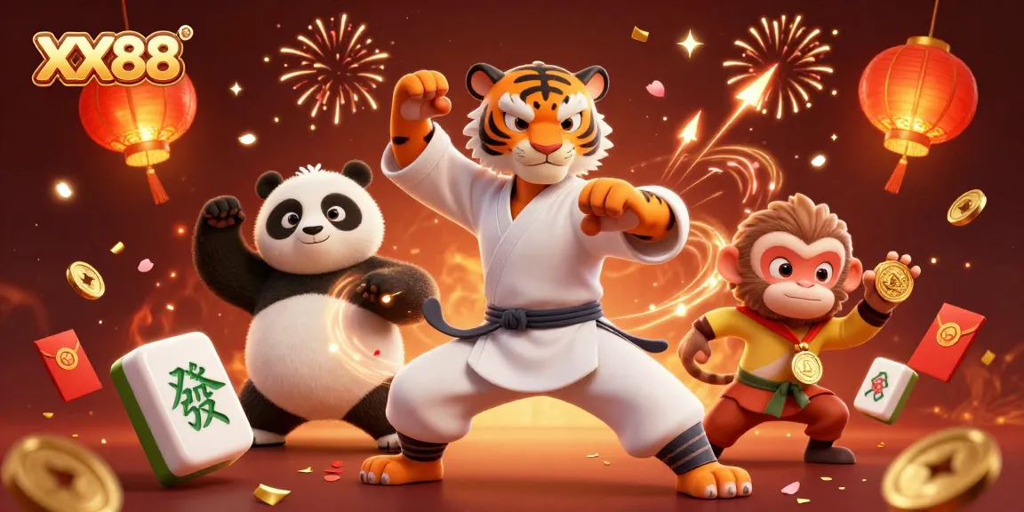 Experience the excitement at XX88 Casino with a kung fu tiger master showcasing unbeatable skills in this vibrant digital art.