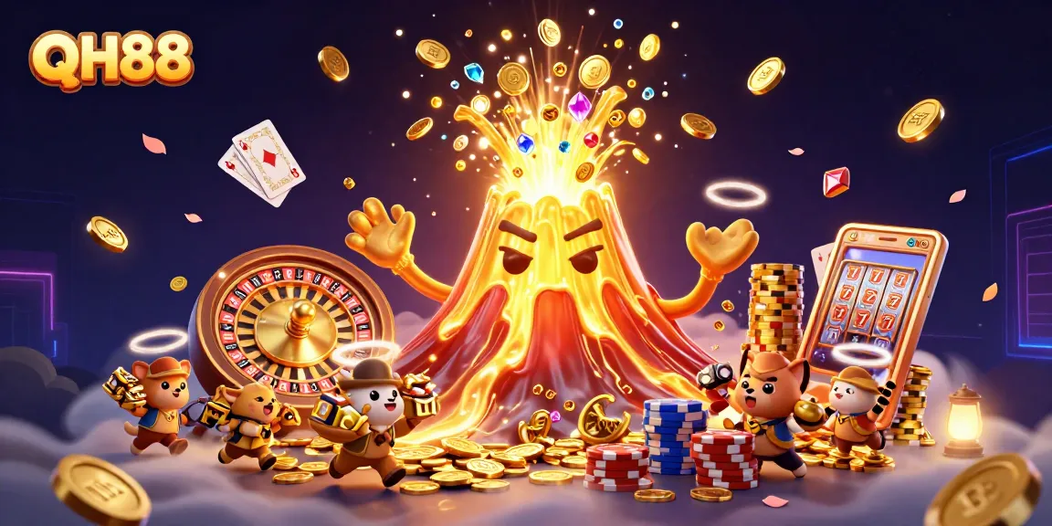 QH88 showcases thrilling casino action with a triumphant volcano erupting treasures.