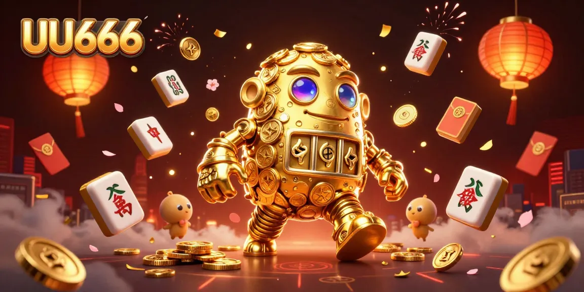 Spin the reels at UU666 with a golden golem and dynamic casino elements illuminating the scene.