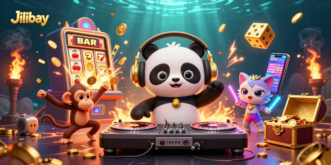 Jilibay brings the excitement of gaming to life with a vibrant 3D illustration of a DJ panda and friends celebrating wins.