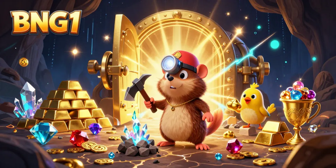 Experience the thrill of BNG1 with vibrant treasures and gaming excitement in a 3D illustration.