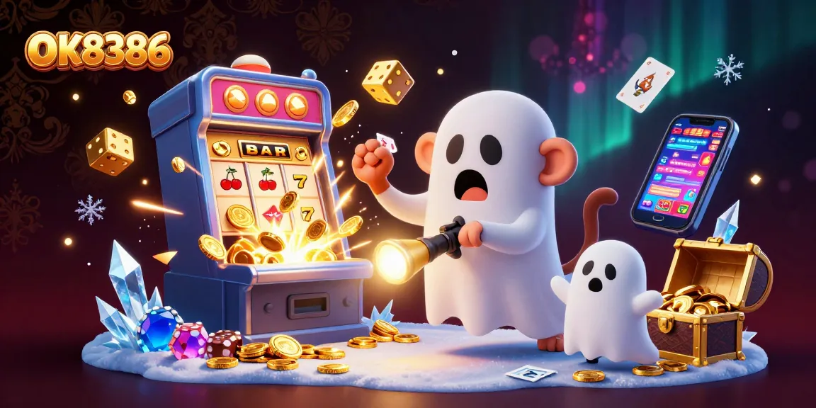 Engage with the exciting world of OK8386's haunted casino, featuring animated characters and thrilling jackpot scenes.