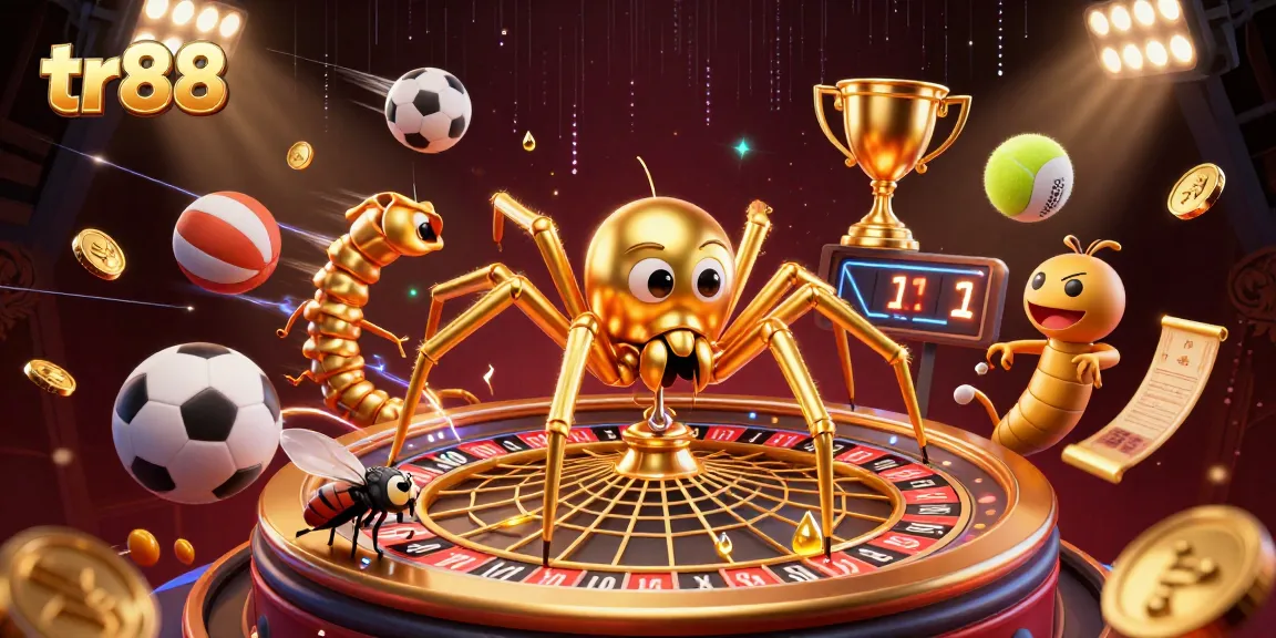 tr88 illustrates the thrill of betting with a detailed casino-themed scene featuring dynamic sports elements and colorful characters.