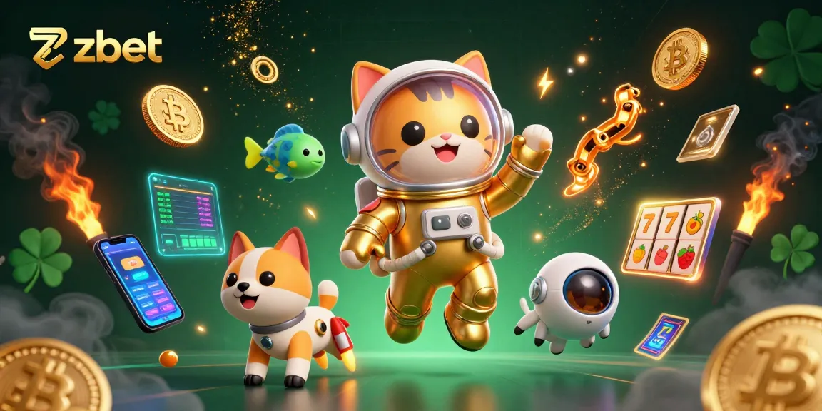 Experience thrilling gaming with zbet featuring a space astronaut cat and dynamic slot elements.