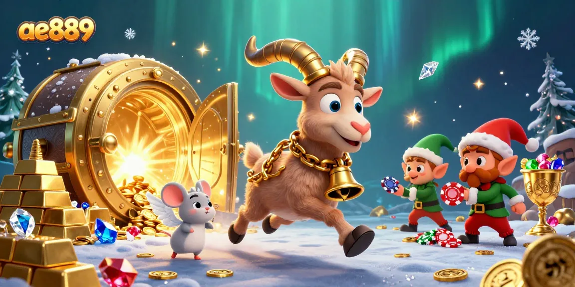 ae889 offers thrilling casino experiences with festive and playful characters in a vibrant gambling setting.