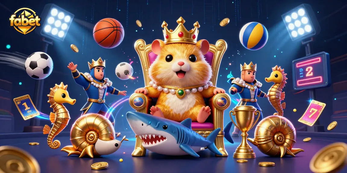 Experience thrilling bets at fabet with golden hamster king ruling over a vibrant sports betting kingdom.