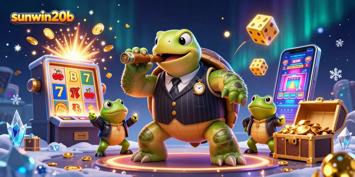 spin to win at sunwin20b with vibrant jackpots and playful characters in a lively casino scene