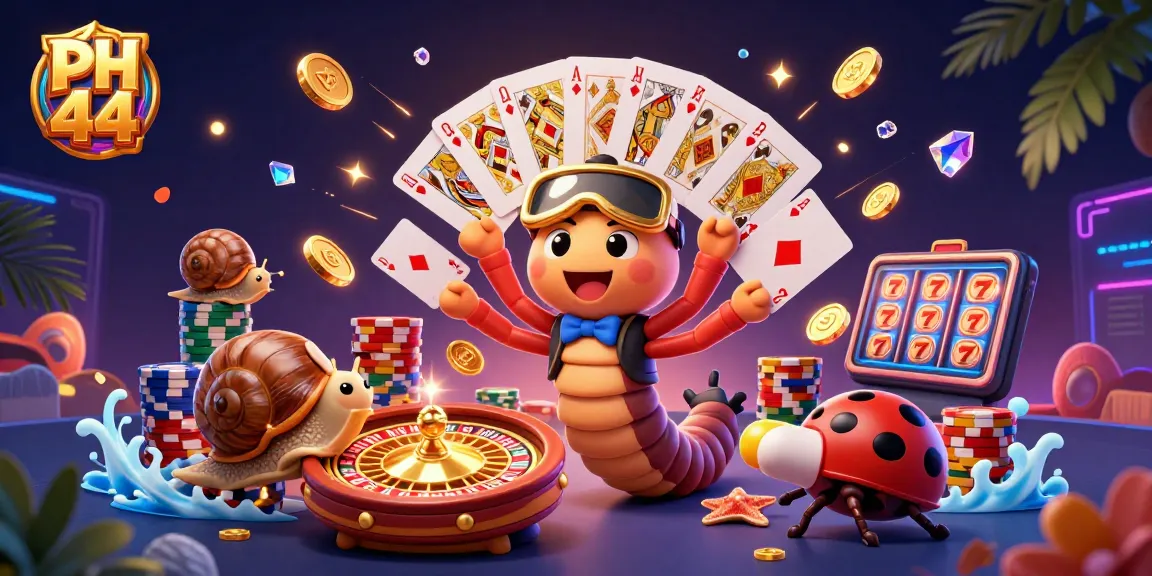 Experience winning strategies at PH 44 with vibrant 3D casino elements and characters.