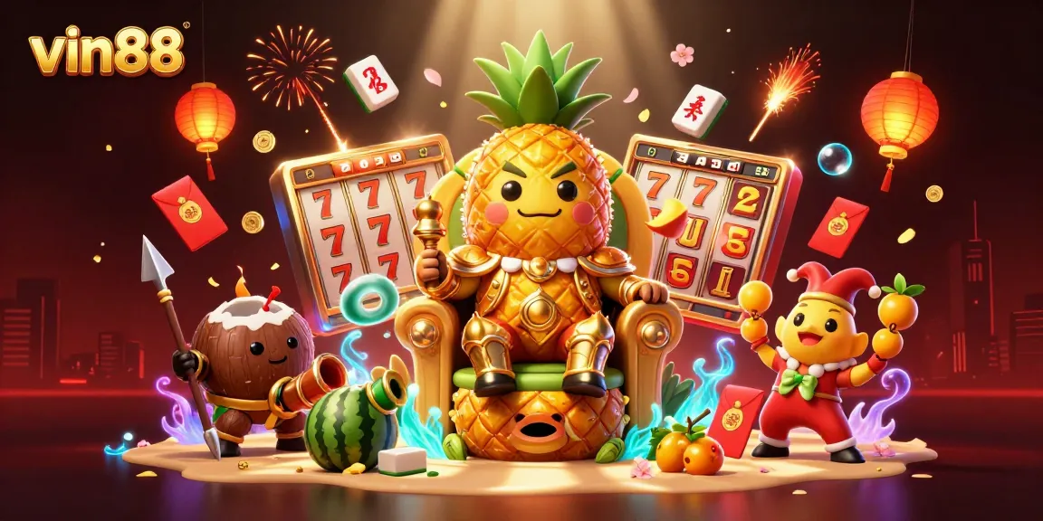 Experience slots excitement with vin88’s golden pineapple king in a vibrant beach casino.