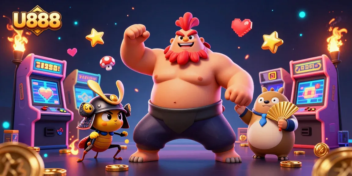 Experience the excitement of U888 with a powerful sumo rooster, fierce samurai cricket, and golden fan announcer.