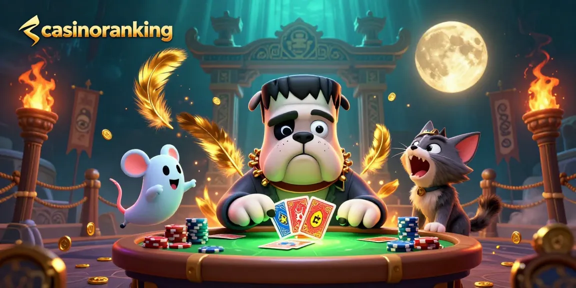 Experience high-stakes gaming action with casinoranking at a vibrant casino scene featuring unique characters.