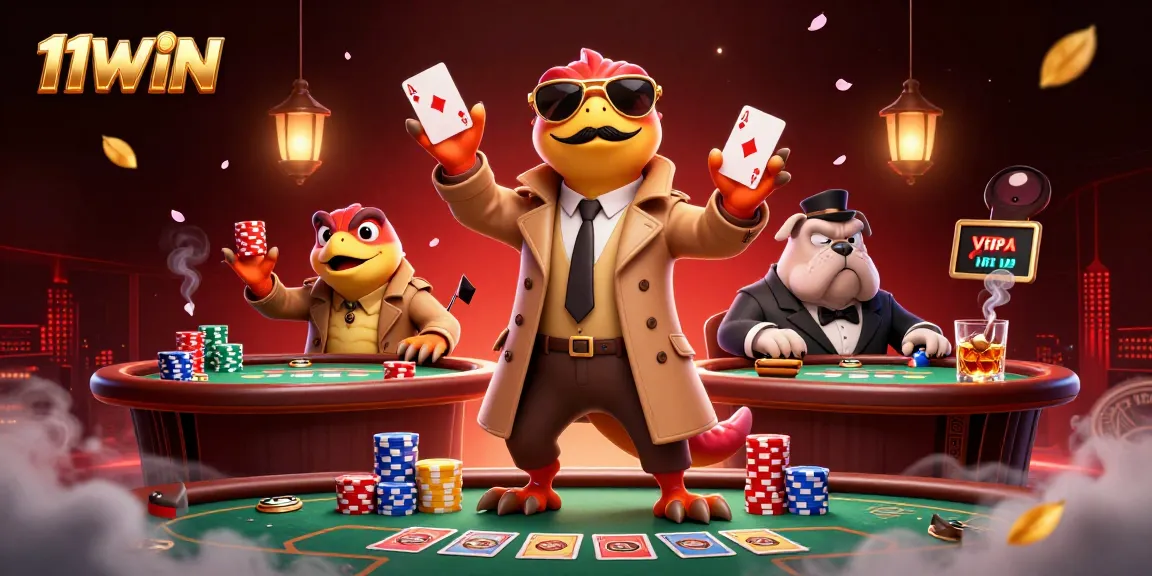 Engage with 11WIN's thrilling casino scene featuring raptors attempting entry.