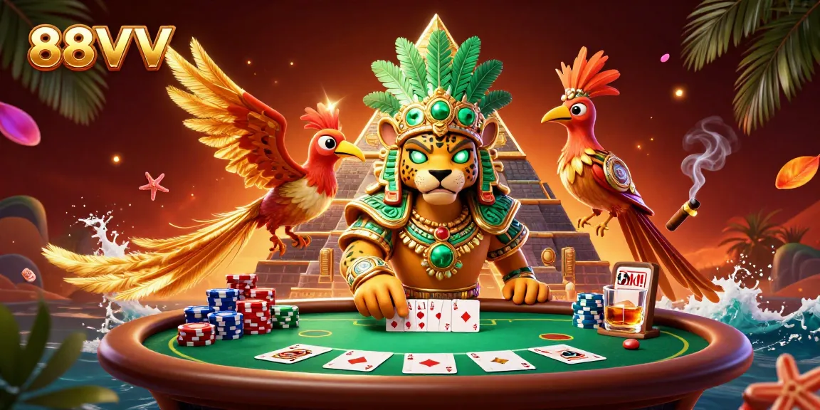 Experience thrilling poker action with 88VV, featuring unique Mayan characters and dynamic elements.