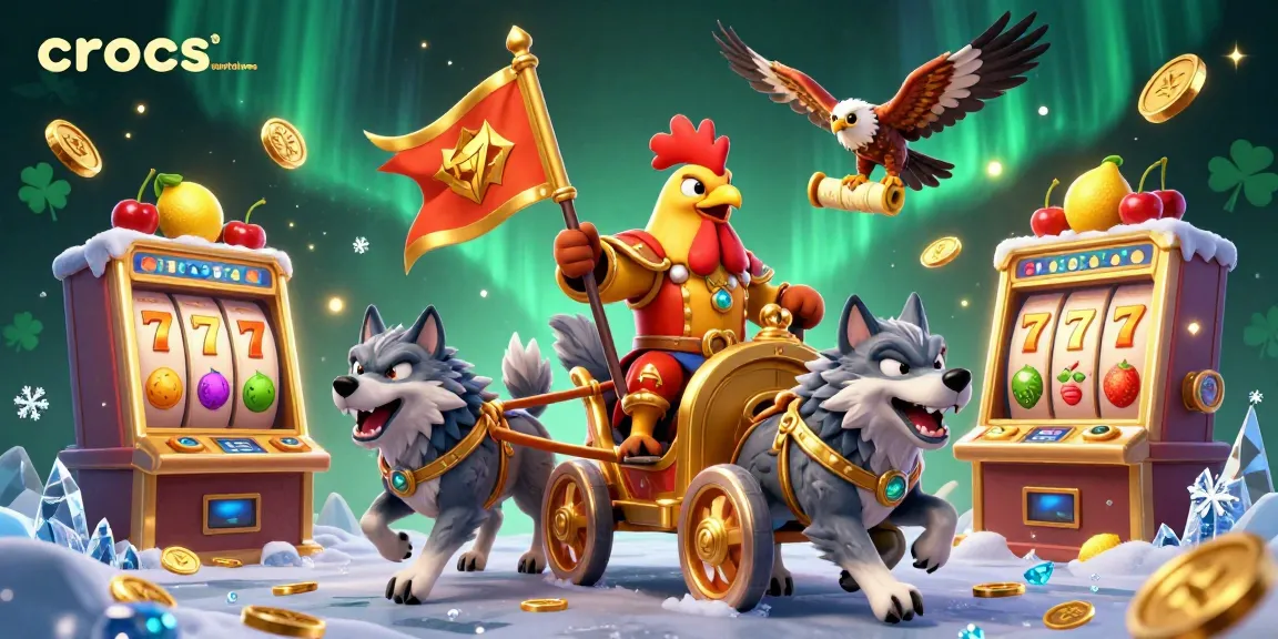 Crocsworkshoes brings adventure to the casino with a rooster warlord in a jackpot-themed illustration.