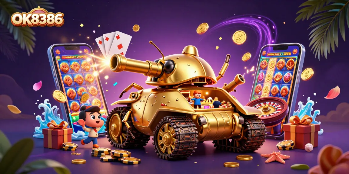 Experience the excitement of OK8386 with a dynamic casino scene showcasing vibrant gaming elements.