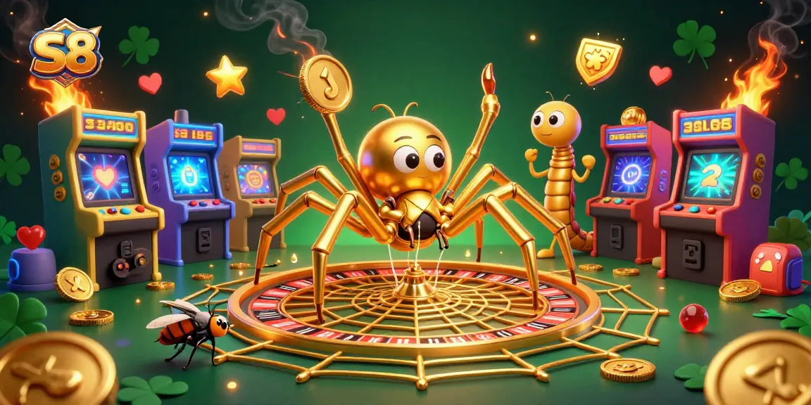 Experience thrilling bets at S8 casino with a golden spider and centipede croupier.