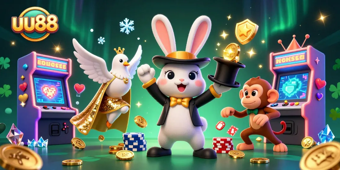 uu88 gamers delight in a vibrant 3D casino scene with golden coins and captivating game elements.