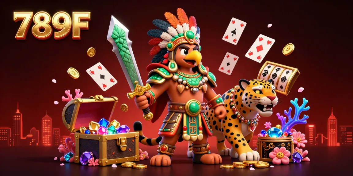 Experience the thrill of playing at 789F with dynamic casino elements in an immersive 3D illustration.