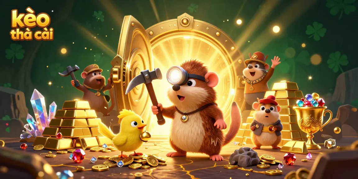 Engaging kèo nhà cái illustration depicting a vibrant treasure hunt with gold and gems, capturing the excitement of sports betting.