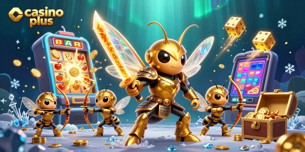 Experience the thrilling action at Casino Plus with giant hornet warriors and exciting slot game festivities.