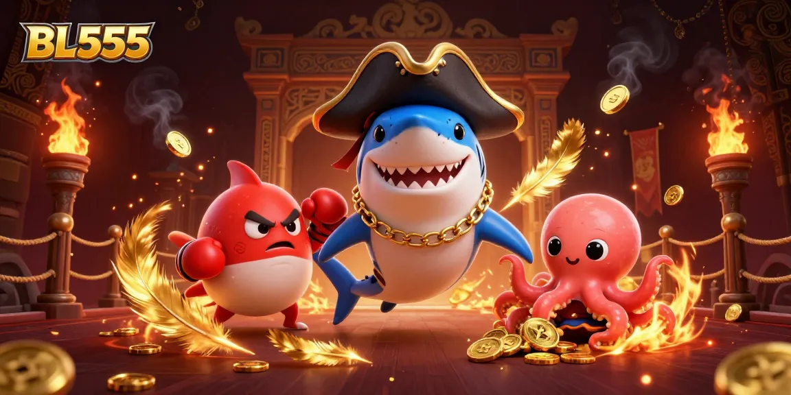 Engage in thrilling gaming adventures at BL555 featuring a dynamic scene with vibrant casino characters
