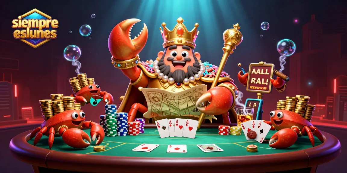Engage with siempreeslunes through vibrant poker action featuring a golden crab emperor and game elements.