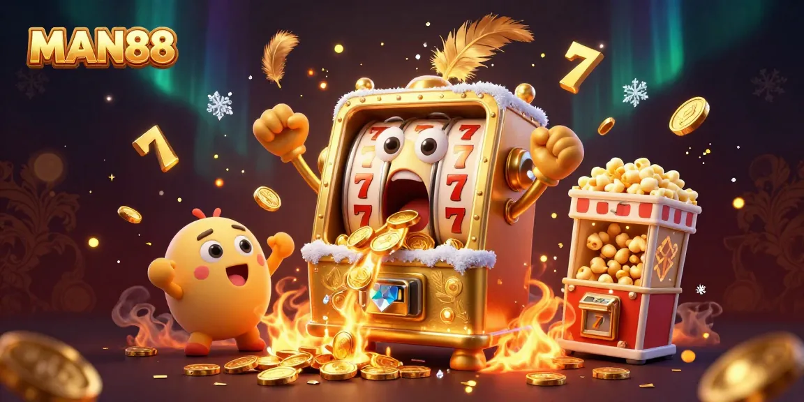 Players enjoy the exciting jackpot experience at MAN88, celebrating big wins with coins and cheerful machines.