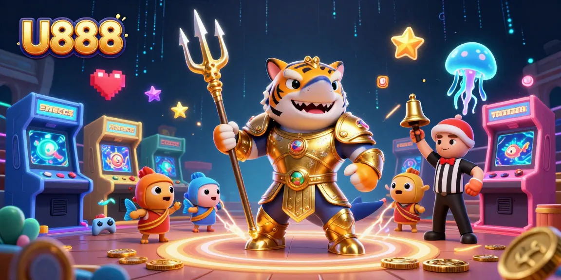 Engage in thrilling U888 games with vibrant underwater action featuring a shark gladiator and arcade elements.