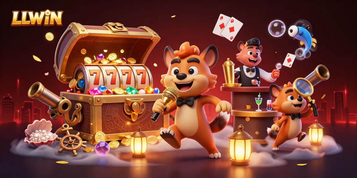 LLWIN hyenas entertain as bartenders, bouncers, and comedians in a vibrant casino scene.