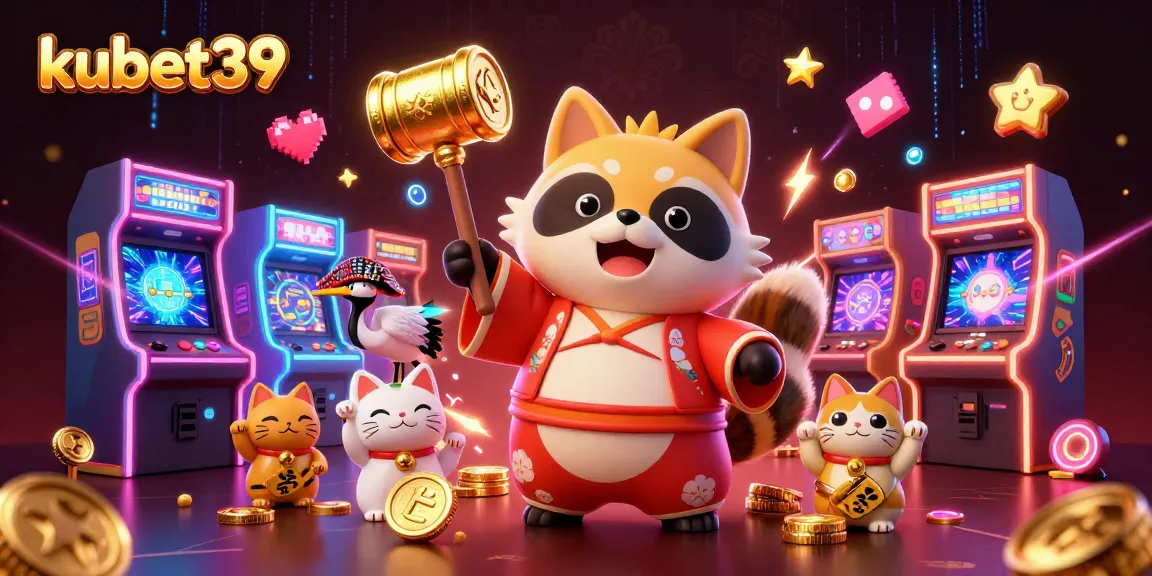 Win amazing prizes at kubet39 with interactive casino-themed illustrations featuring lucky charms and gaming elements.