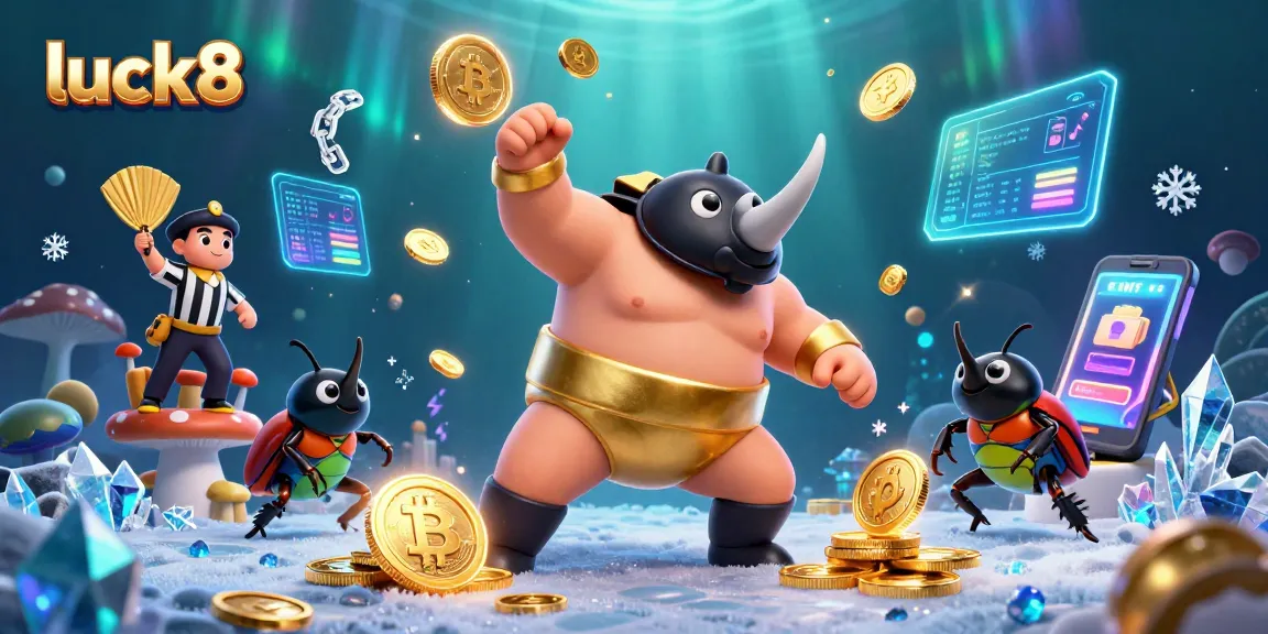Experience epic gameplay with luck8 as a rhinoceros beetle sumo champion in a vibrant casino atmosphere.