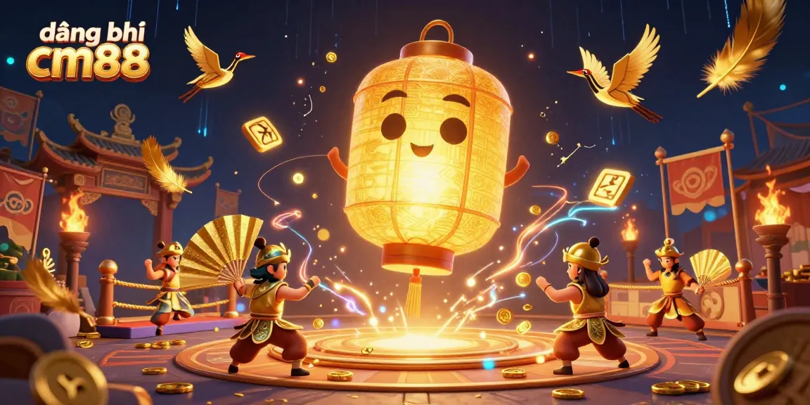 Win big at đăng ký cm88 with golden lantern spirit and casino warriors surrounding a vibrant night market.