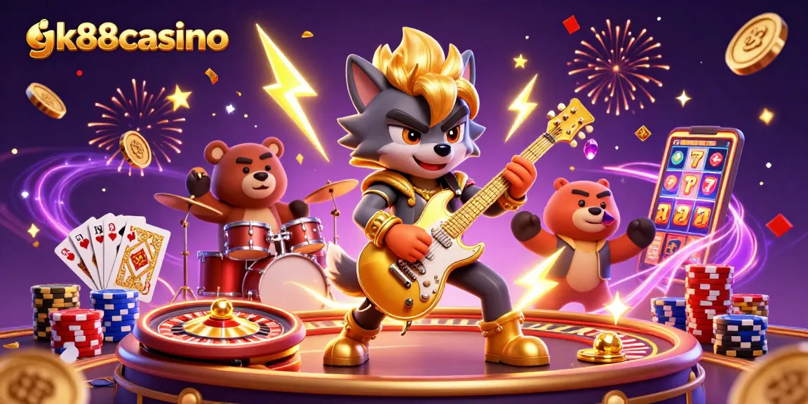 Experience thrilling action at gk88casino with vibrant casino elements and lively characters.