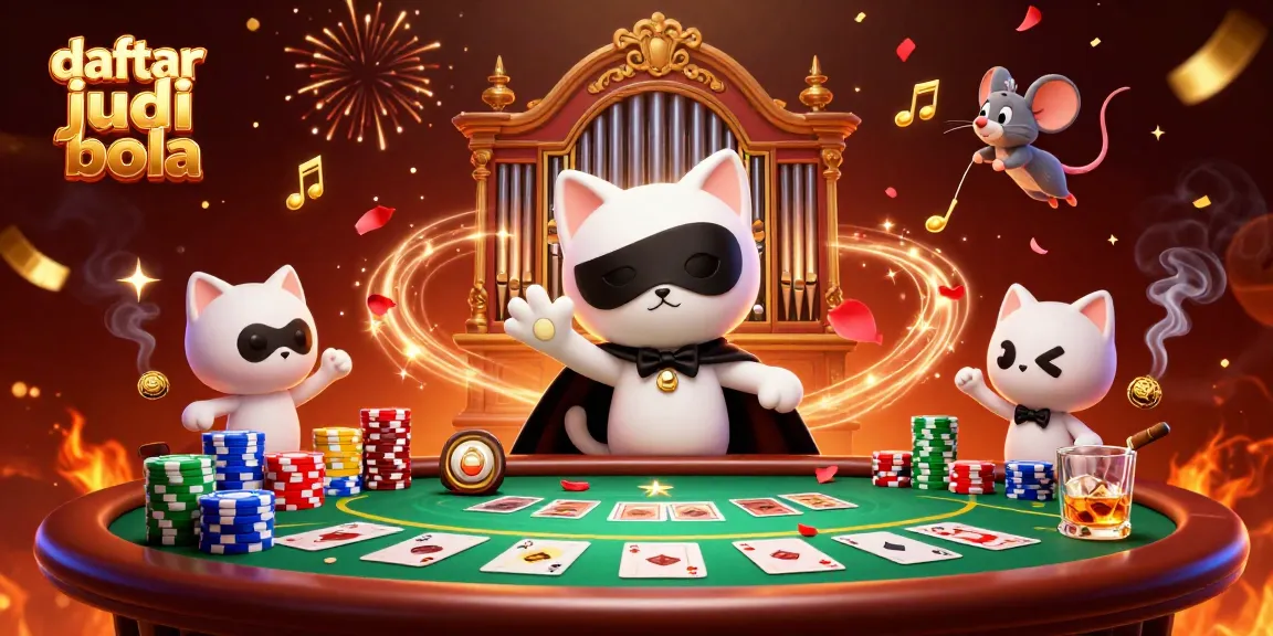 Engage with daftar judi bola on a colorful and dynamic betting scene showcasing poker and casino elements.