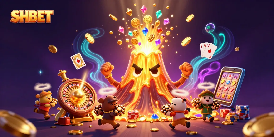 Experience thrilling wins at SHBET with a dynamic scene of playing cards, coins, and golden treasures.